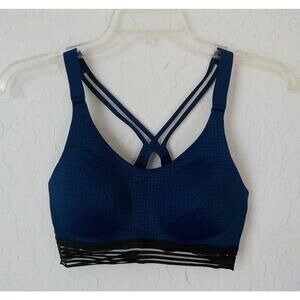 Victorias Secret Blue Black Sport Bra Size 32 C Cross Padded Pullover